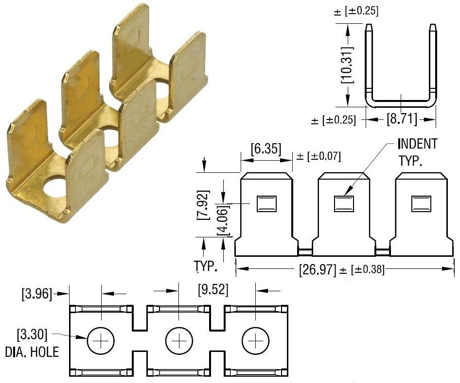 Faston recto 3x6.35mm